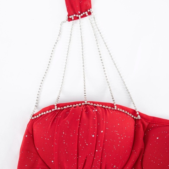 One Shoulder Rhinestone Ruched Bust Bodycon Dress - Picture 6 of 10